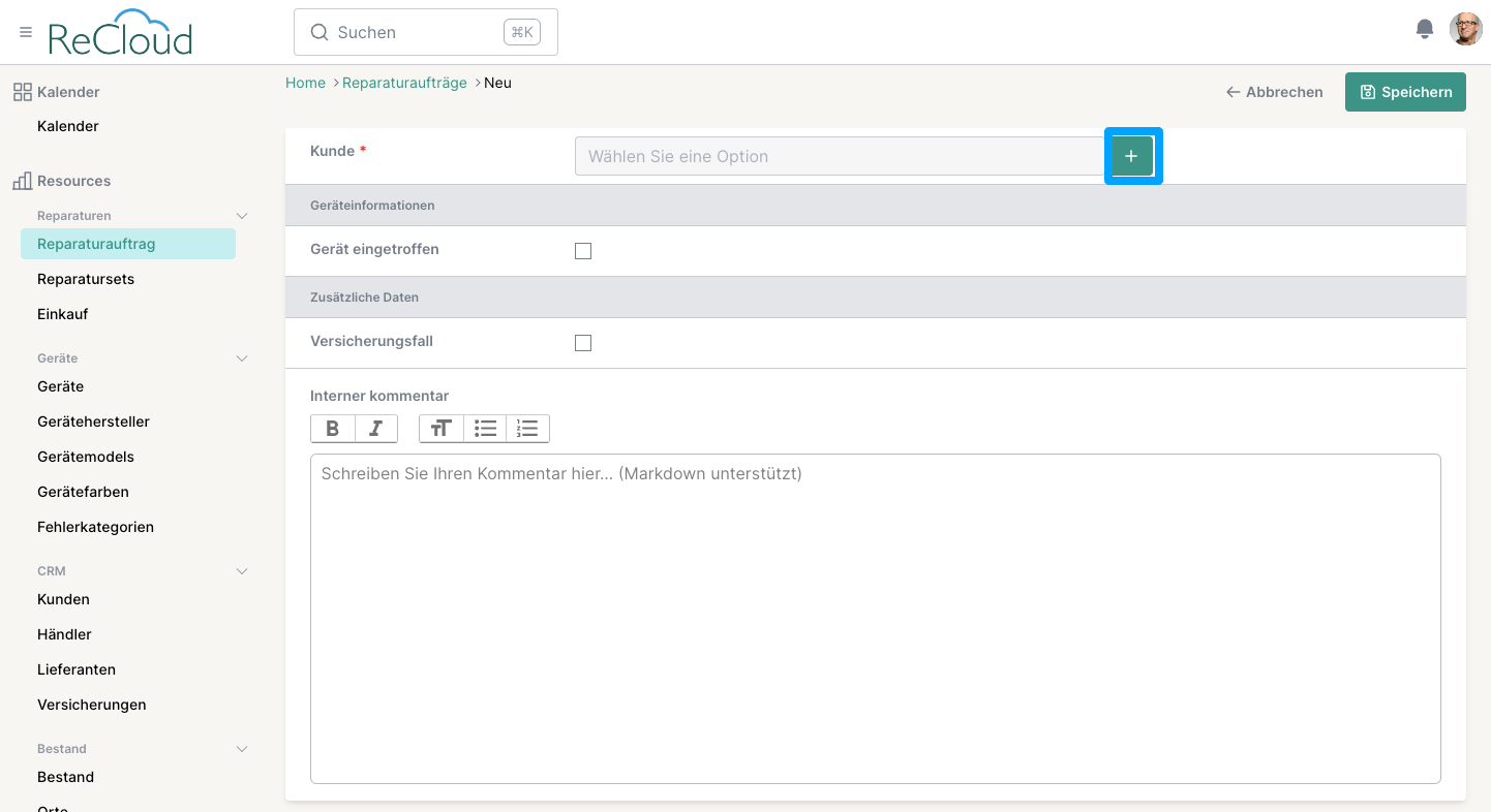 Reparaturauftrag erstellen
