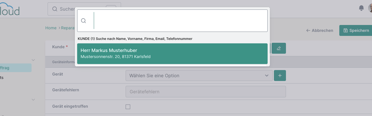 Reparaturauftrag erstellen