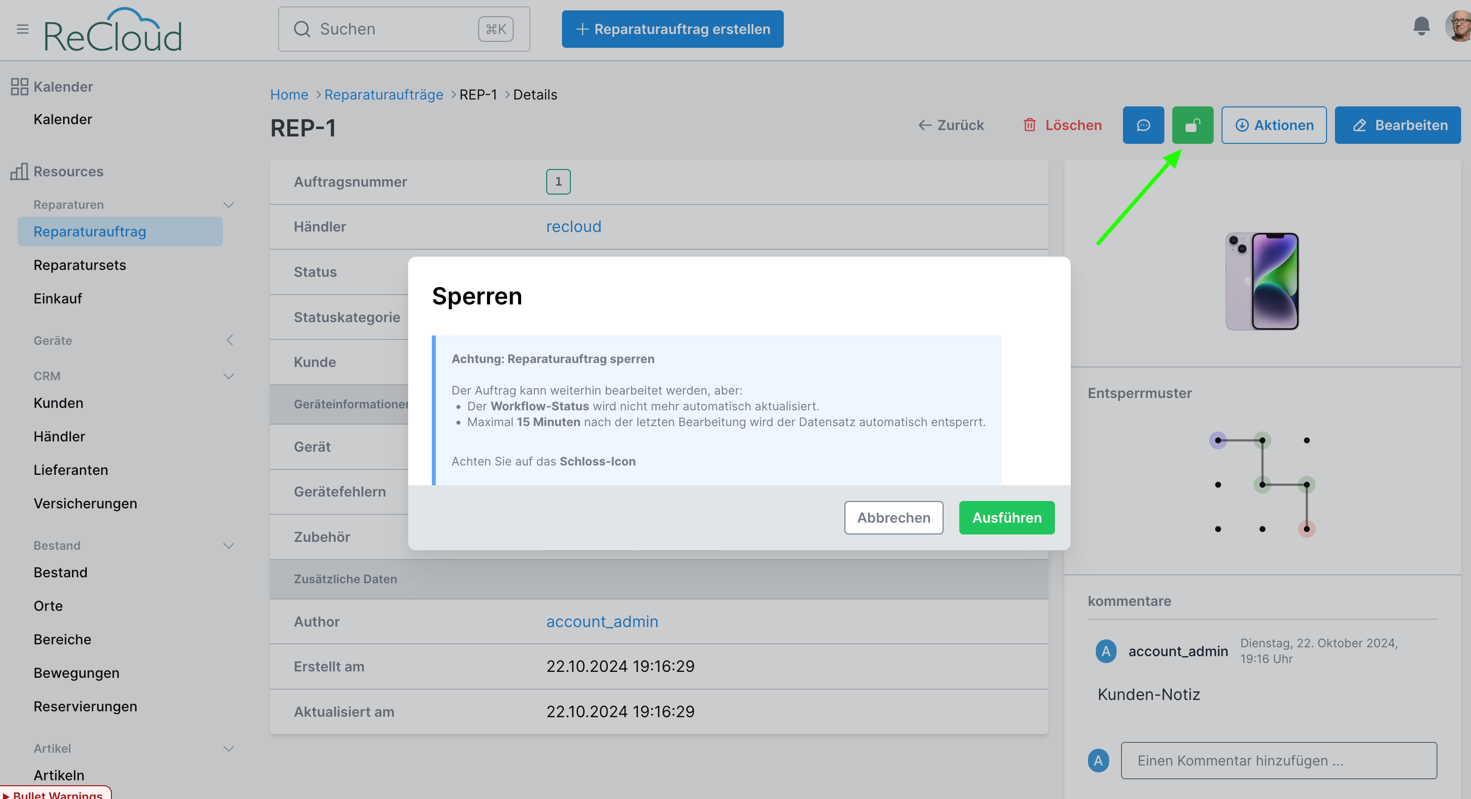 Sperren/Entsperren Feature