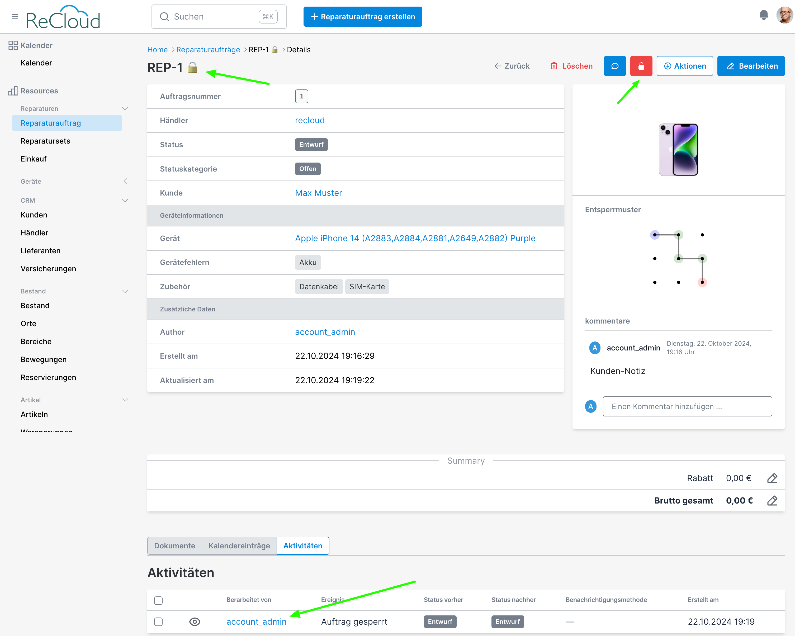 Sperren/Entsperren Feature