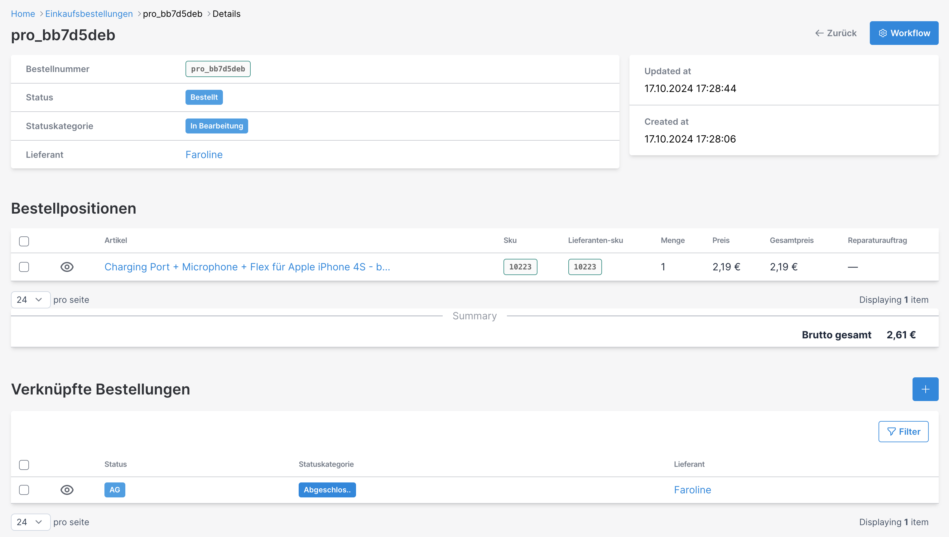 Einkaufsbestellung aufteilen